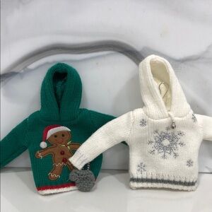 Holiday Mini Hooded Sweaters - Green Gingerbread & Cream Snowflake ornaments